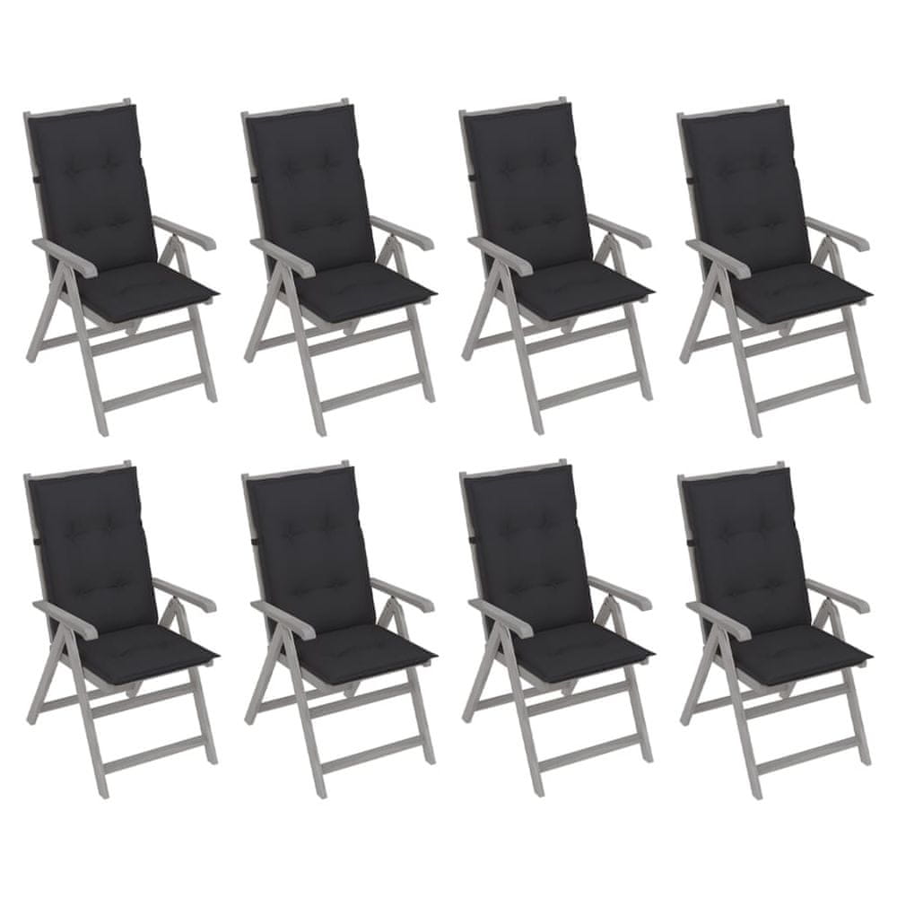 Petromila vidaXL Záhradné sklápacie stoličky s podložkami 8 ks sivé akáciové drevo